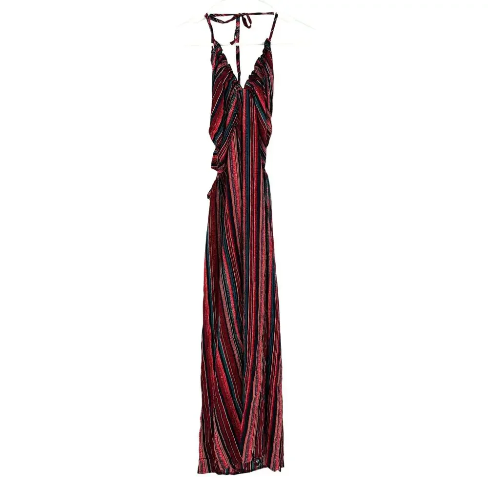 2/$30 SHEIN Maxi Dress Size L Halter Summer Resort Wear Tie - Picture 3 of 5